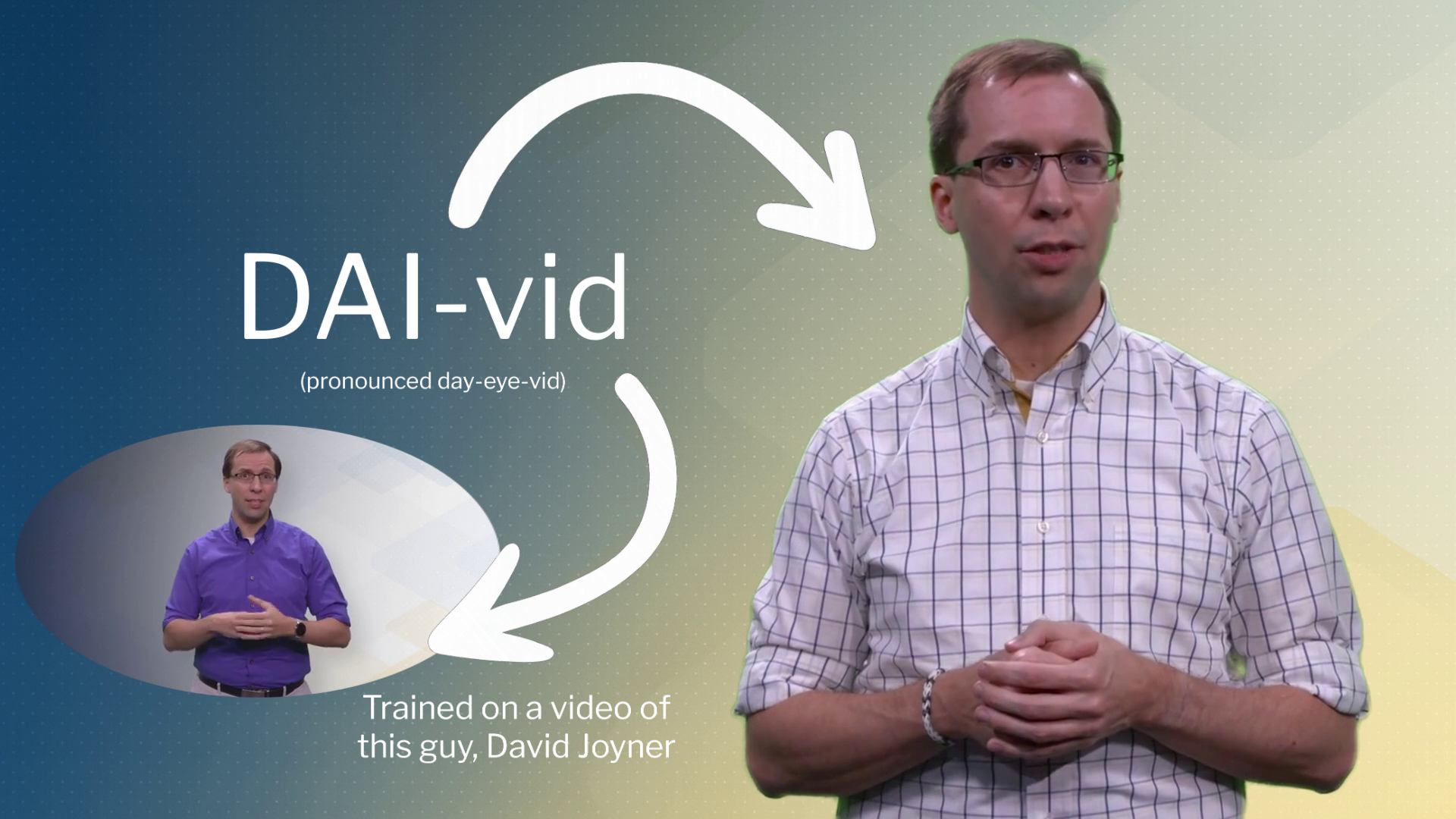 Joyner's AI avatar wears a bracelet so it is clearly differentiated from him.